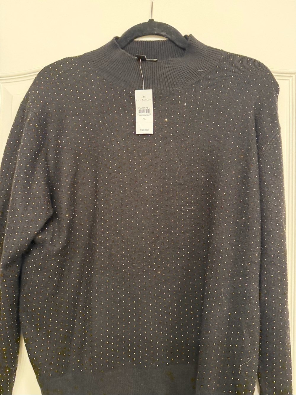 Ann Taylor Charcoal Mock Neck Sweater with Metallic accent  nwt
